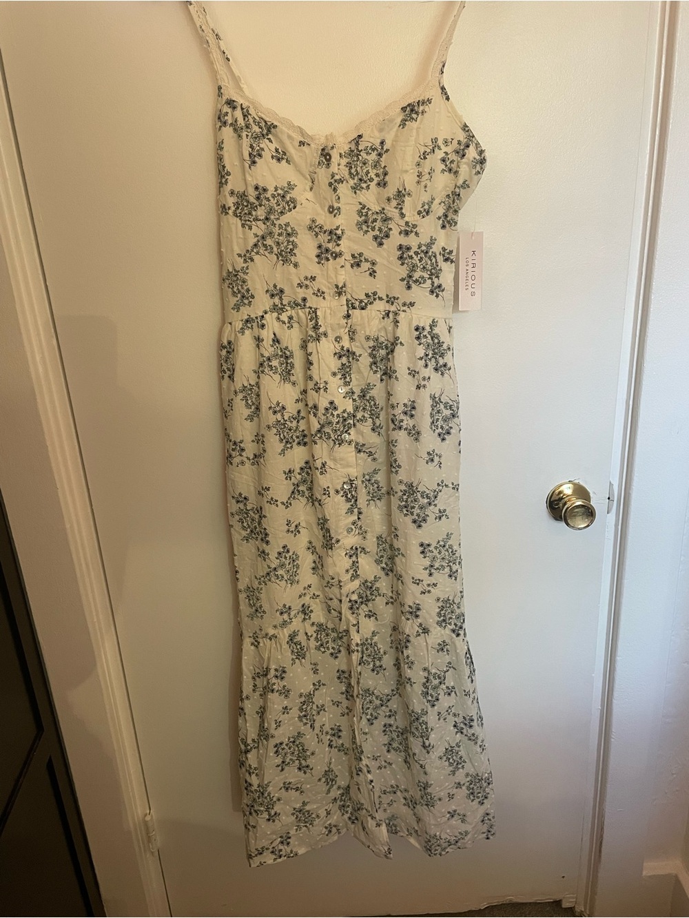 Floral Lace-Trim Maxi Dress in Cream and Blue